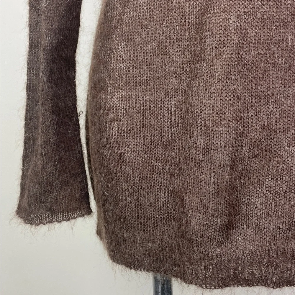 Super Fuzzy Sheer Mohair V-Neck Sweater Brown Distressed